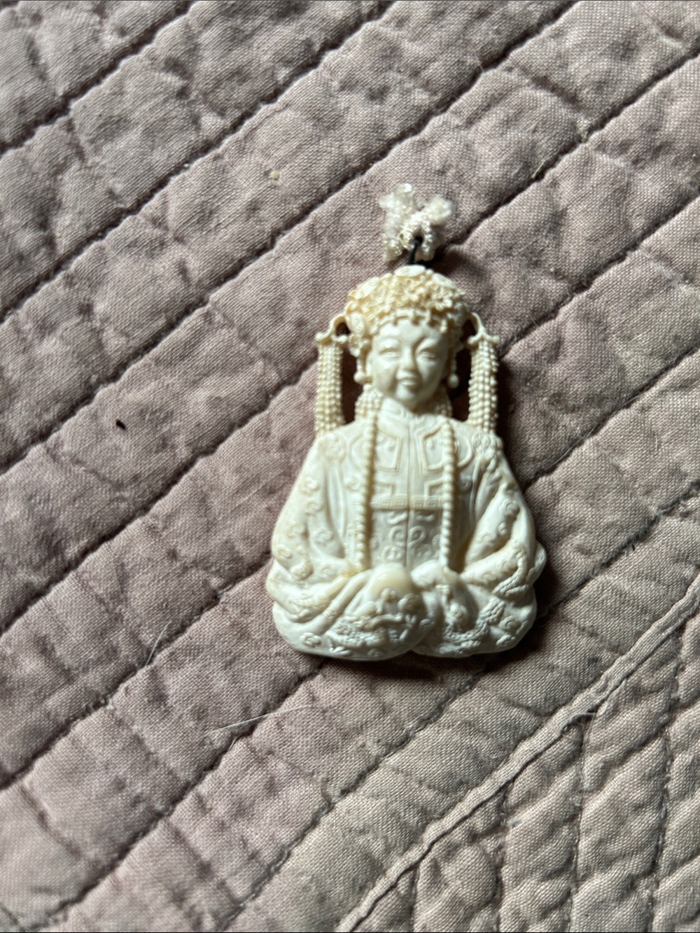 Celluloid Chinese Female Figure Pendant Necklace